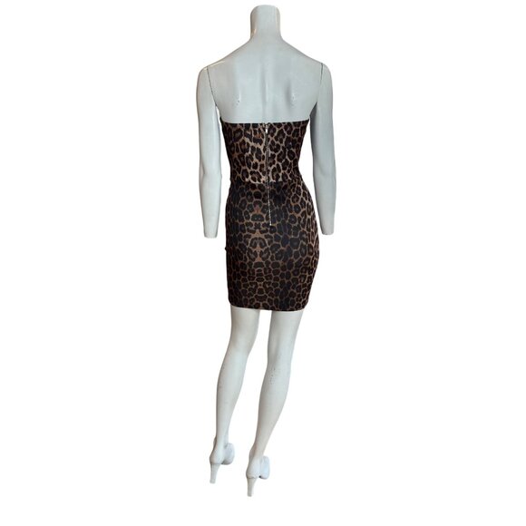 Roly Poly Leopard Print Strapless Mini Dress Brown Black Size M NWT - Picture 2 of 6
